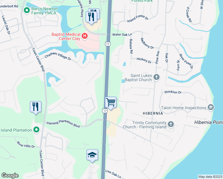 map of restaurants, bars, coffee shops, grocery stores, and more near 2464 Raptor Road in Fleming Island