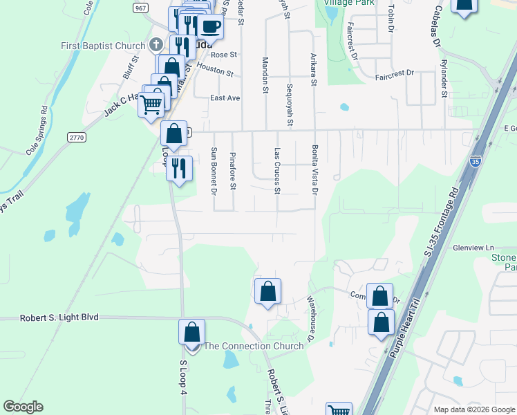 map of restaurants, bars, coffee shops, grocery stores, and more near 403 El Secreto Street in Buda