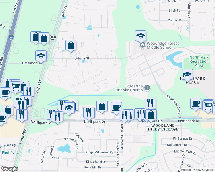 map of restaurants, bars, coffee shops, grocery stores, and more near 22473 Soaring Woods Lane in Porter