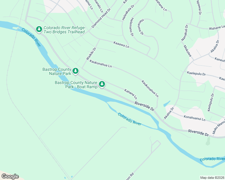 map of restaurants, bars, coffee shops, grocery stores, and more near 153 Kahana Lane in Bastrop