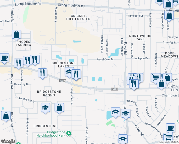 map of restaurants, bars, coffee shops, grocery stores, and more near 22110 Pacific Ocean Drive in Spring