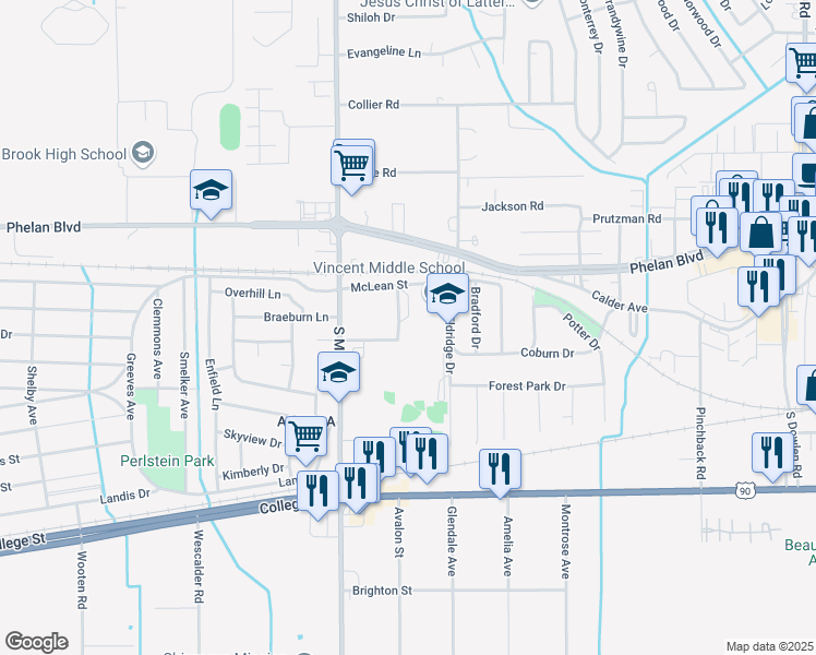 map of restaurants, bars, coffee shops, grocery stores, and more near 350 Eldridge Drive in Beaumont