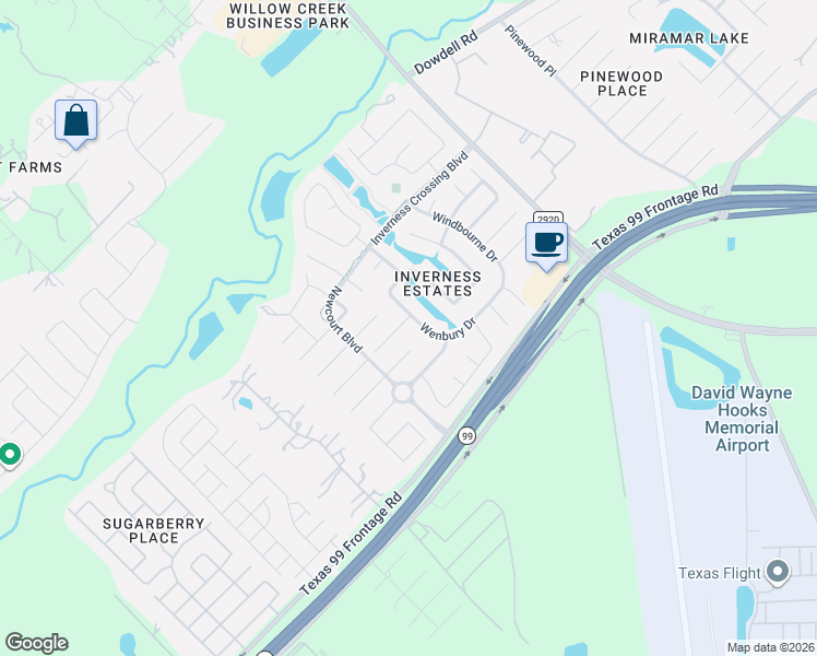 map of restaurants, bars, coffee shops, grocery stores, and more near 22414 Wenbury Drive in Tomball