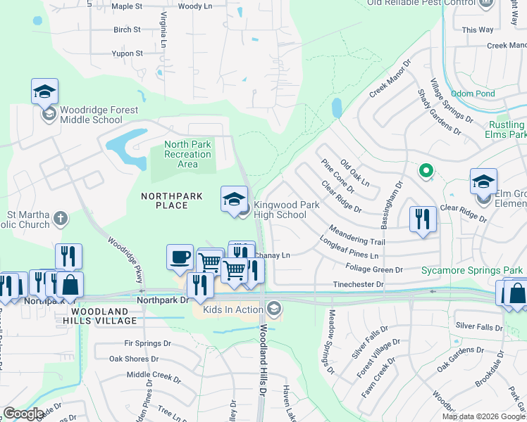 map of restaurants, bars, coffee shops, grocery stores, and more near 4119 Hermitage Hollow Lane in Houston