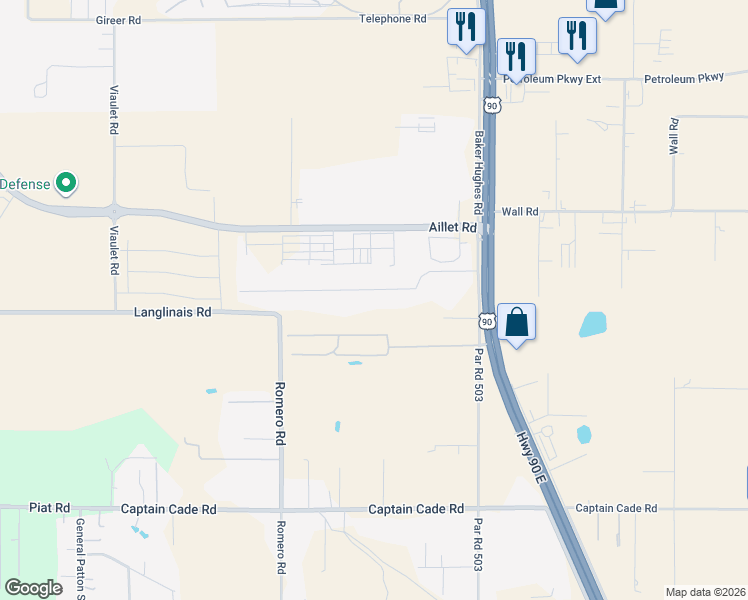 map of restaurants, bars, coffee shops, grocery stores, and more near 1059 Par Road 296 in Broussard