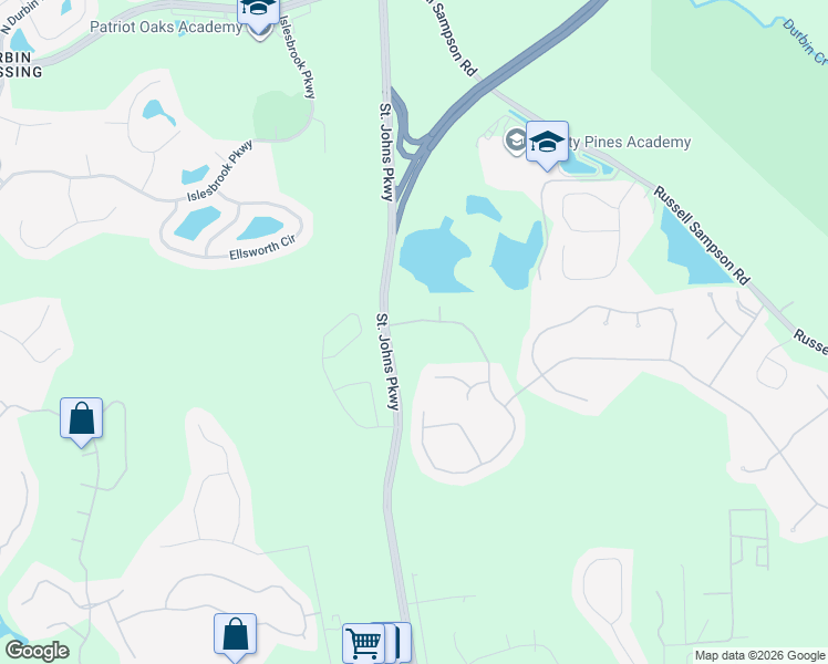 map of restaurants, bars, coffee shops, grocery stores, and more near 281 North Arabella Way in Saint Johns
