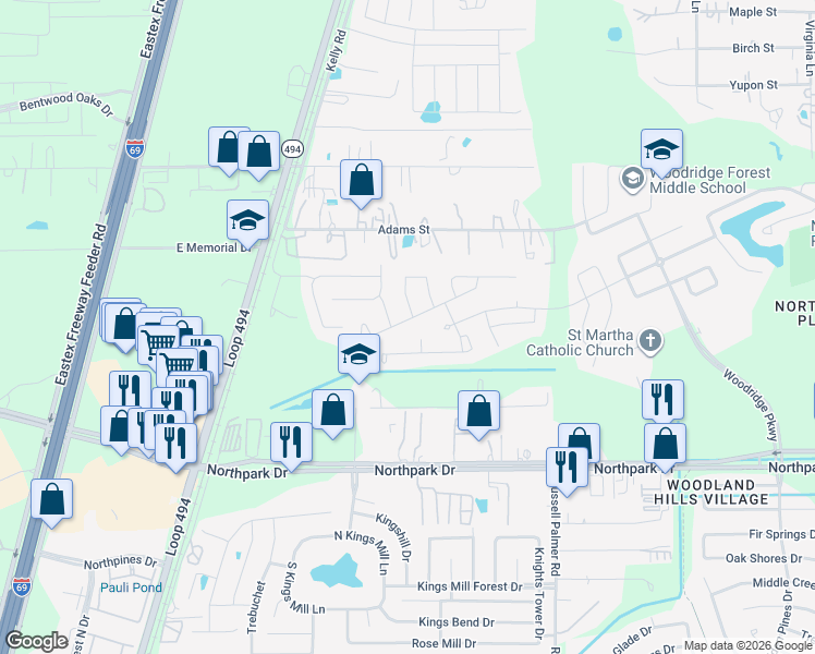 map of restaurants, bars, coffee shops, grocery stores, and more near 25327 Broad Turtle Lane in Porter