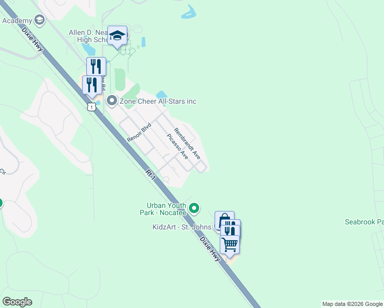 map of restaurants, bars, coffee shops, grocery stores, and more near 781 Rembrandt Avenue in Ponte Vedra Beach