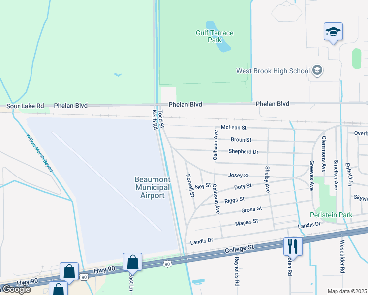 map of restaurants, bars, coffee shops, grocery stores, and more near 9770 Shepherd Street in Beaumont