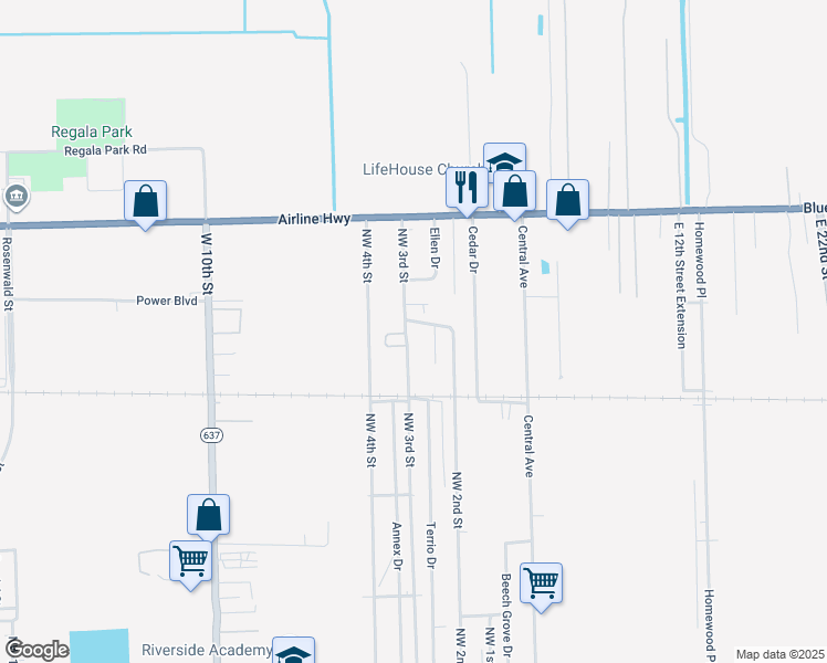 map of restaurants, bars, coffee shops, grocery stores, and more near 450 Northwest 3rd Street in Reserve