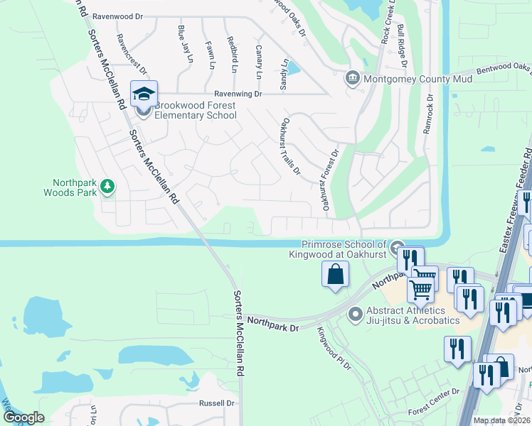 map of restaurants, bars, coffee shops, grocery stores, and more near 20743 Oakhurst Park Drive in Porter