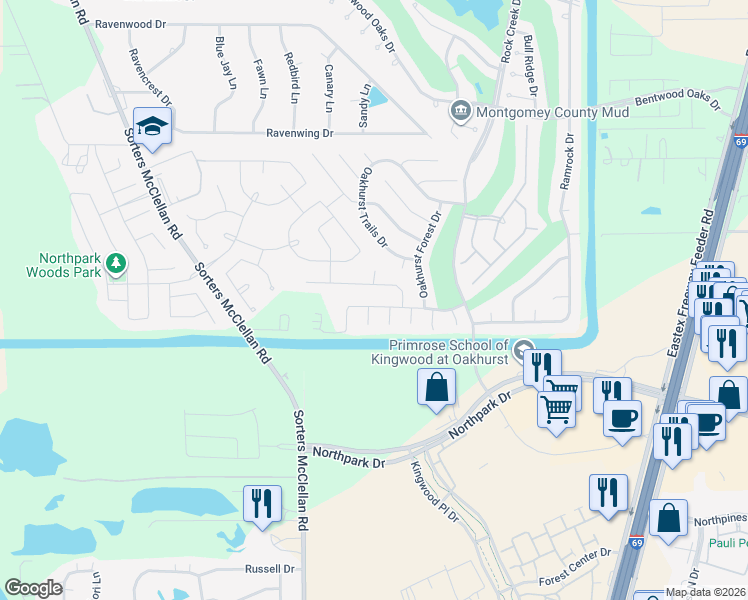 map of restaurants, bars, coffee shops, grocery stores, and more near 20763 Oakhurst Park Drive in Porter