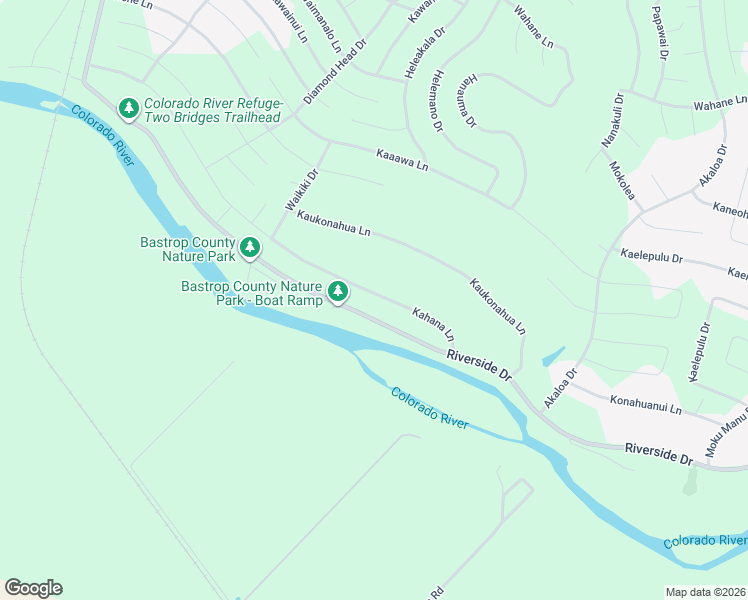 map of restaurants, bars, coffee shops, grocery stores, and more near 153 Kahana Lane in Bastrop