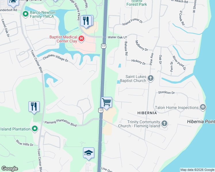 map of restaurants, bars, coffee shops, grocery stores, and more near 2464 Raptor Road in Fleming Island