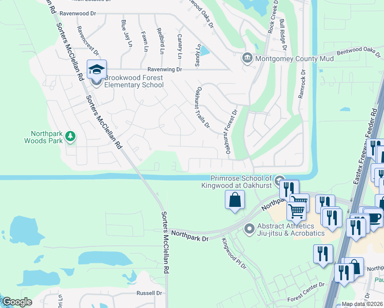 map of restaurants, bars, coffee shops, grocery stores, and more near 20743 Oakhurst Park Drive in Porter