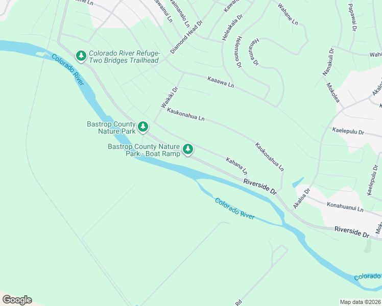 map of restaurants, bars, coffee shops, grocery stores, and more near 428 Riverside Drive in Bastrop