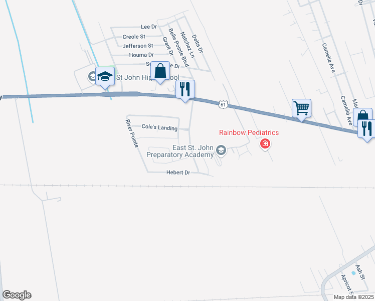 map of restaurants, bars, coffee shops, grocery stores, and more near 316 South River Pointe in LaPlace