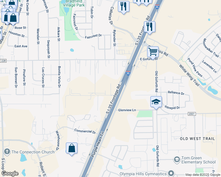 map of restaurants, bars, coffee shops, grocery stores, and more near 105 Bradford Lane in Buda