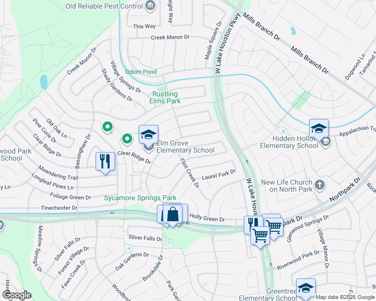map of restaurants, bars, coffee shops, grocery stores, and more near 3118 Glen Spring Drive in Humble