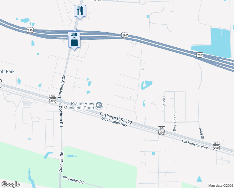 map of restaurants, bars, coffee shops, grocery stores, and more near 512 Hollyhock Drive in Prairie View