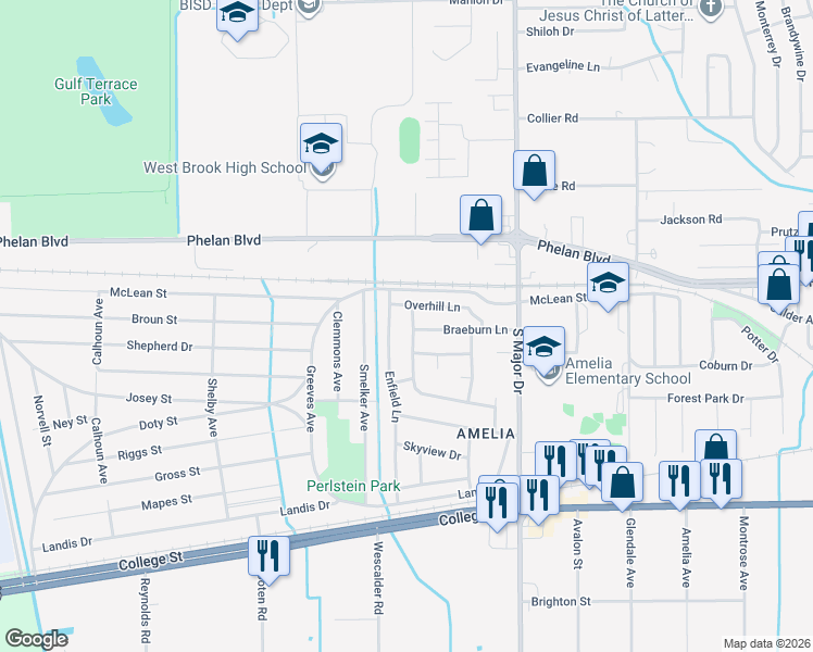 map of restaurants, bars, coffee shops, grocery stores, and more near 190 Ferndale Lane in Beaumont