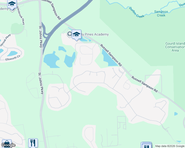 map of restaurants, bars, coffee shops, grocery stores, and more near 1271 Matengo Circle in Saint Johns