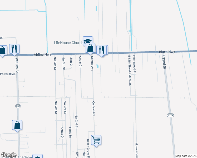 map of restaurants, bars, coffee shops, grocery stores, and more near 745 Emma Drive in Reserve