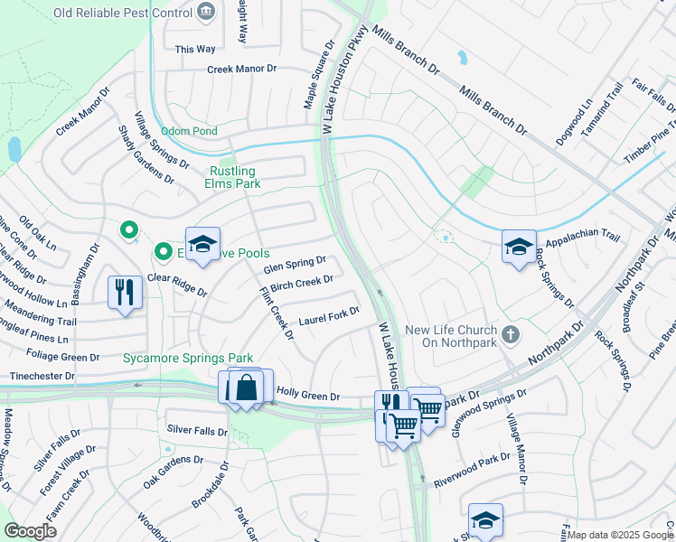 map of restaurants, bars, coffee shops, grocery stores, and more near 3323 Birch Creek Dr in Humble