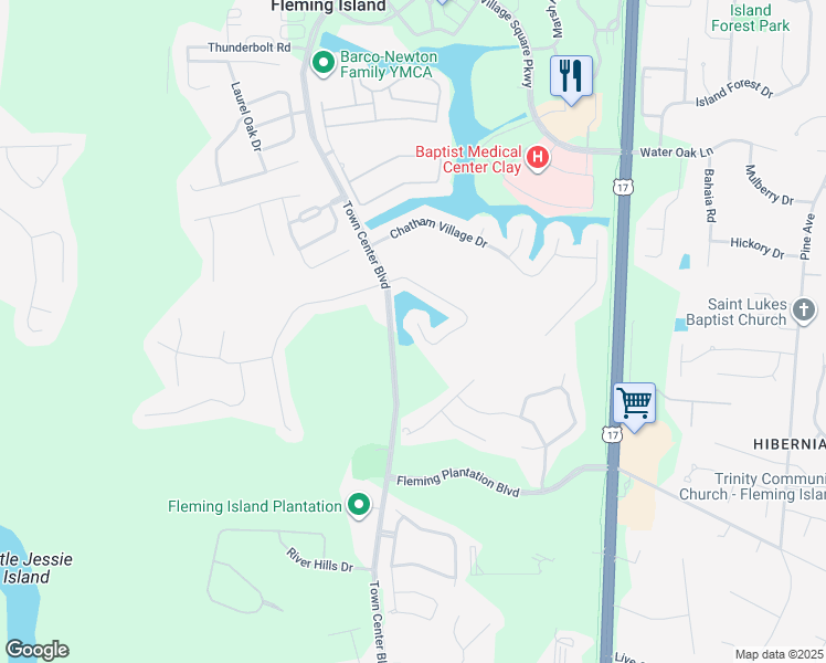 map of restaurants, bars, coffee shops, grocery stores, and more near 1228 Fairway Village Drive in Orange Park