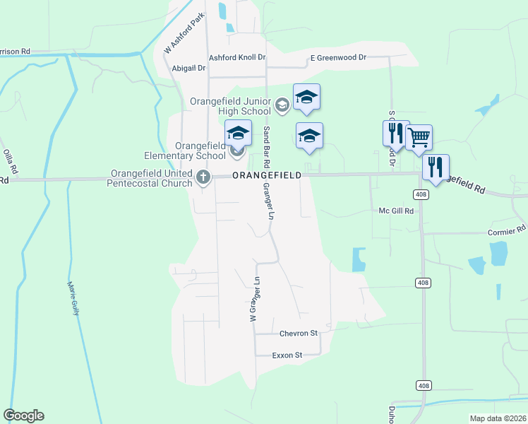 map of restaurants, bars, coffee shops, grocery stores, and more near 3676 Granger Lane in Orange