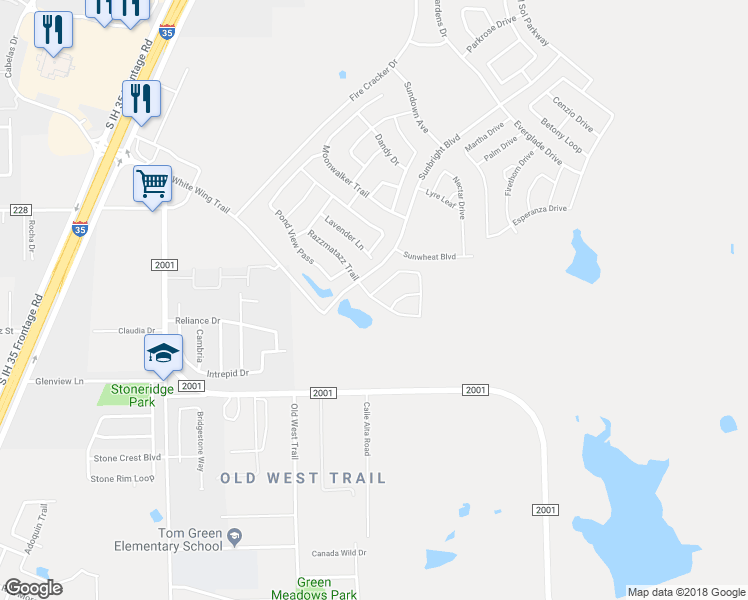 map of restaurants, bars, coffee shops, grocery stores, and more near 387 Razzmatazz Trail in Buda