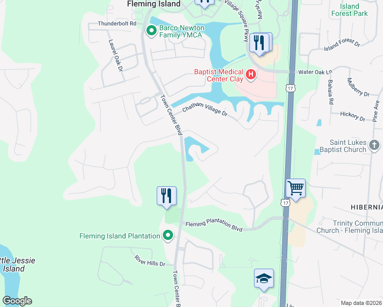 map of restaurants, bars, coffee shops, grocery stores, and more near 1228 Fairway Village Drive in Orange Park