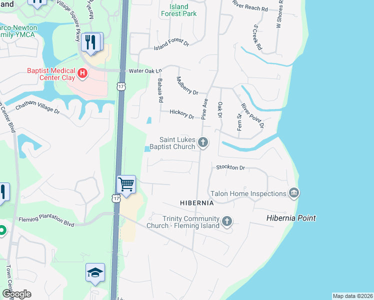 map of restaurants, bars, coffee shops, grocery stores, and more near 528 Majestic Wood Drive in Fleming Island