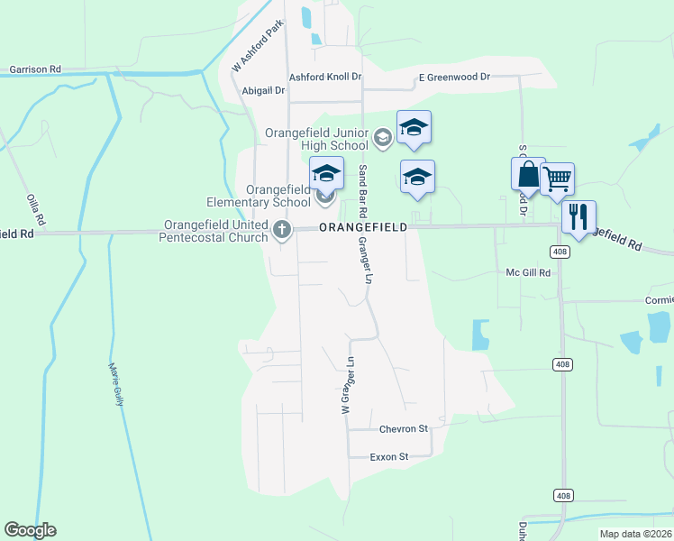 map of restaurants, bars, coffee shops, grocery stores, and more near 3676 Granger Lane in Orange