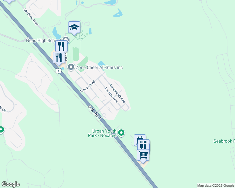 map of restaurants, bars, coffee shops, grocery stores, and more near Rembrandt Avenue in Ponte Vedra Beach