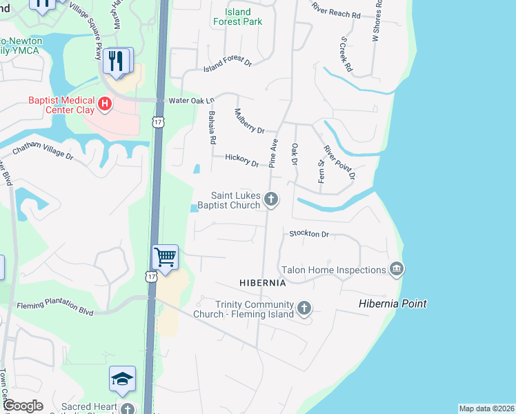 map of restaurants, bars, coffee shops, grocery stores, and more near 528 Majestic Wood Drive in Fleming Island