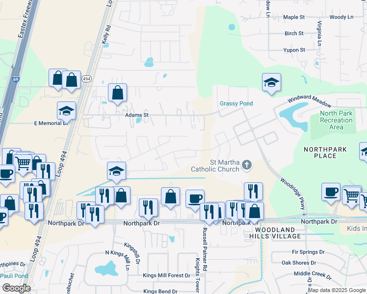 map of restaurants, bars, coffee shops, grocery stores, and more near 22473 Soaring Woods Lane in Porter