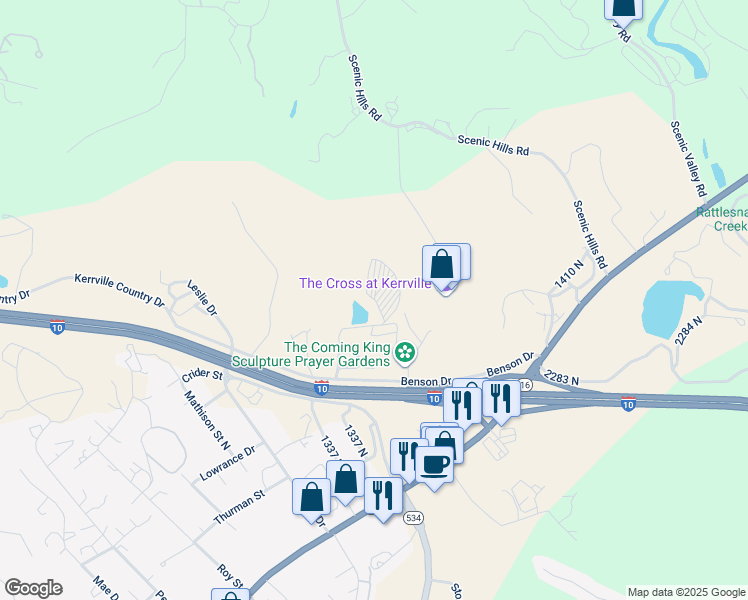 map of restaurants, bars, coffee shops, grocery stores, and more near 1501 N in Kerrville