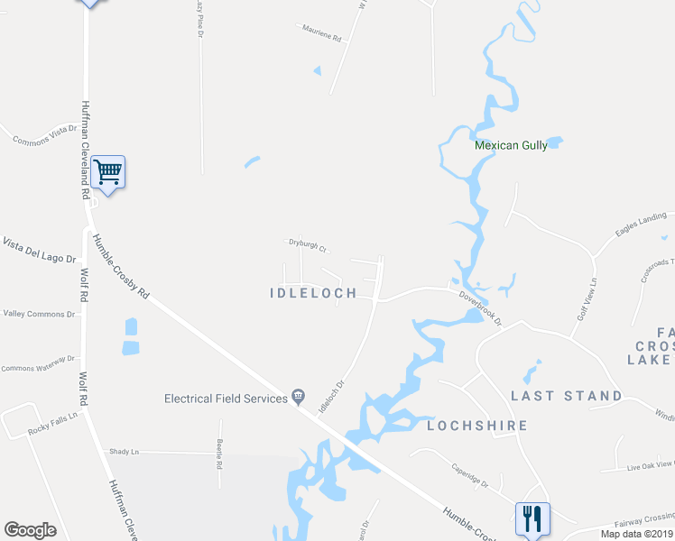 map of restaurants, bars, coffee shops, grocery stores, and more near 28630 Lochlevan Court in Huffman