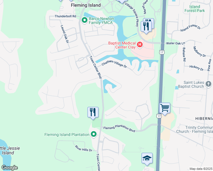 map of restaurants, bars, coffee shops, grocery stores, and more near 1220 Fairway Village Drive in Fleming Island