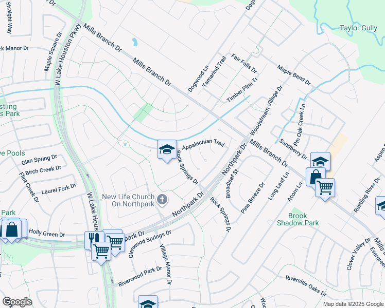 map of restaurants, bars, coffee shops, grocery stores, and more near 5018 Maple Brook Lane in Houston