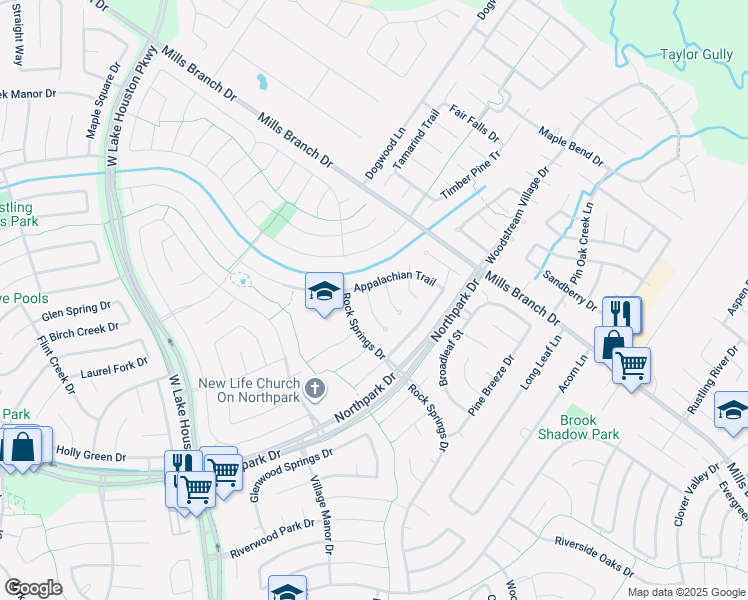 map of restaurants, bars, coffee shops, grocery stores, and more near 5018 Maple Brook Lane in Houston