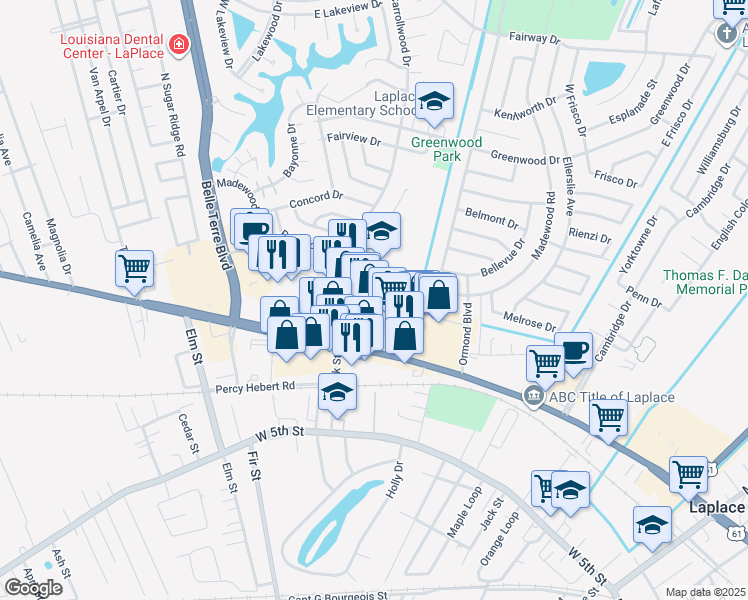 map of restaurants, bars, coffee shops, grocery stores, and more near 900 Aspen Court in LaPlace