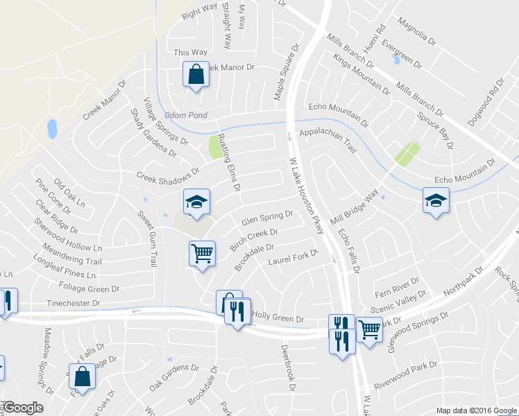 map of restaurants, bars, coffee shops, grocery stores, and more near 3207 Sycamore Springs Drive in Houston