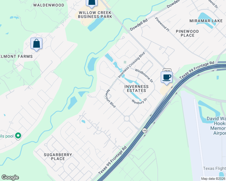 map of restaurants, bars, coffee shops, grocery stores, and more near 22619 Wixford Lane in Tomball