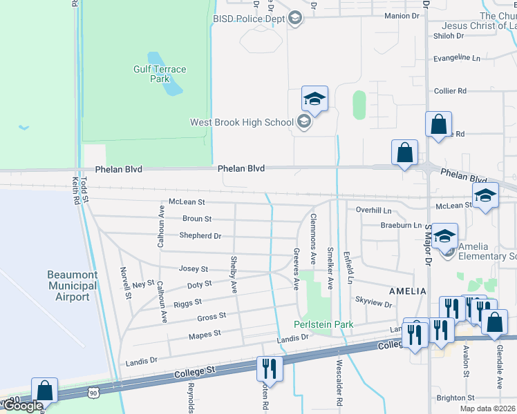 map of restaurants, bars, coffee shops, grocery stores, and more near 9170 McLean Street in Beaumont