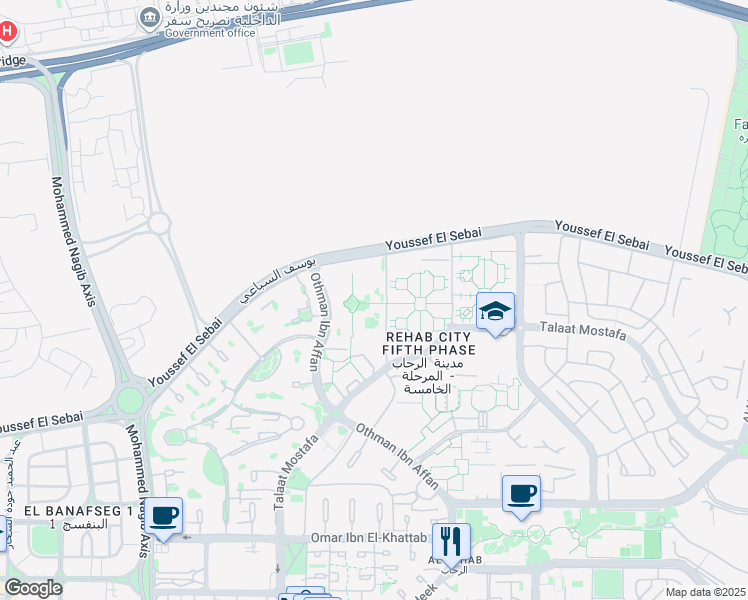 map of restaurants, bars, coffee shops, grocery stores, and more near 5/96 Othman Ibn Effan in Second New Cairo