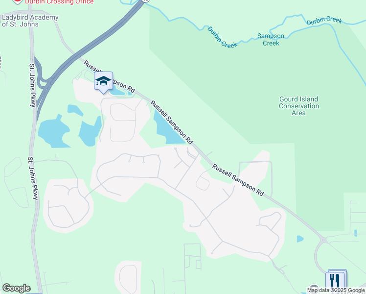 map of restaurants, bars, coffee shops, grocery stores, and more near 1125 Villere Court in Jacksonville