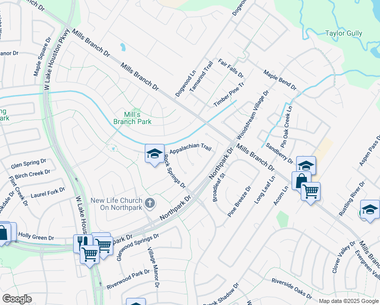map of restaurants, bars, coffee shops, grocery stores, and more near 5014 Otter Peak Drive in Humble