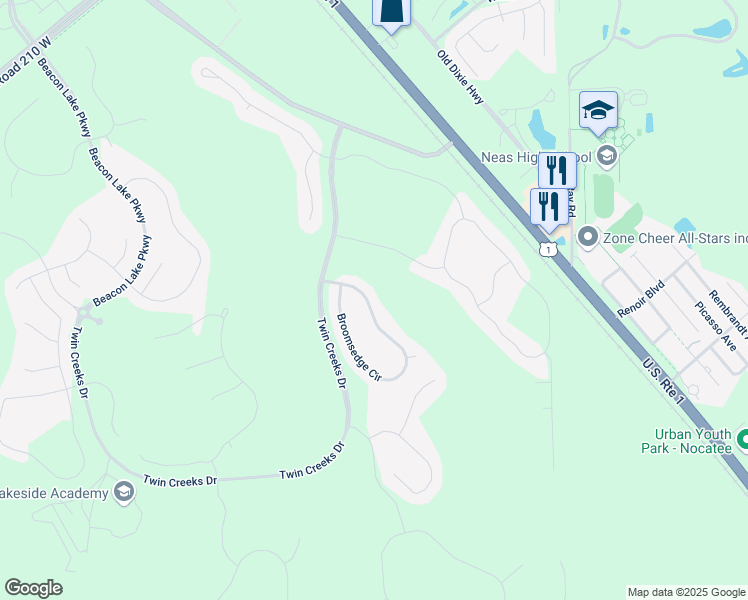 map of restaurants, bars, coffee shops, grocery stores, and more near 155 Broomsedge Circle in St. Augustine